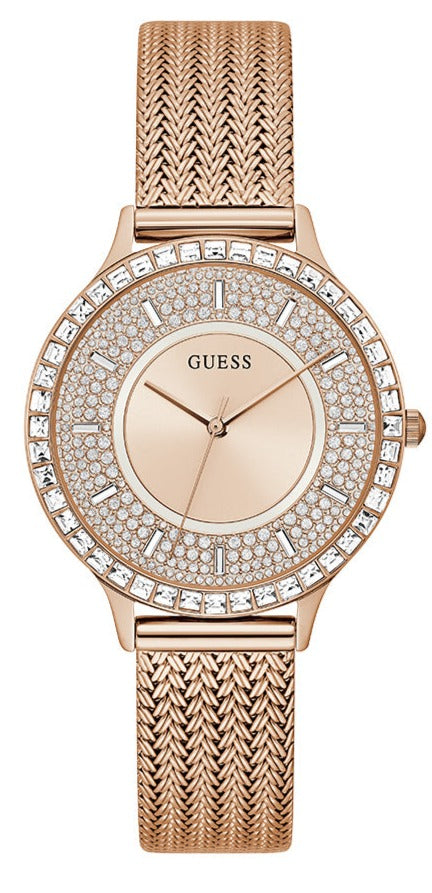 Guess Soiree Diamonds Rose Gold Dial Rose Gold Mesh Bracelet Watch for Women - GW0402L3