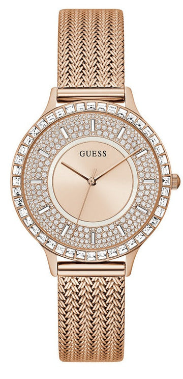 Guess Soiree Diamonds Rose Gold Dial Rose Gold Mesh Bracelet Watch for Women - GW0402L3