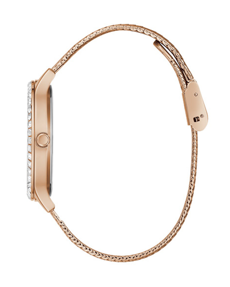 Guess Soiree Diamonds Rose Gold Dial Rose Gold Mesh Bracelet Watch for Women - GW0402L3