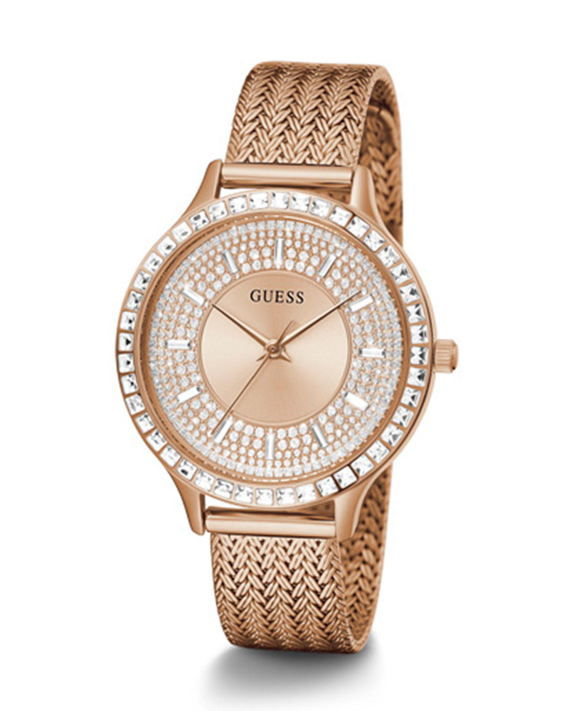 Guess Soiree Diamonds Rose Gold Dial Rose Gold Mesh Bracelet Watch for Women - GW0402L3