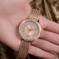 Guess Soiree Diamonds Rose Gold Dial Rose Gold Mesh Bracelet Watch for Women - GW0402L3