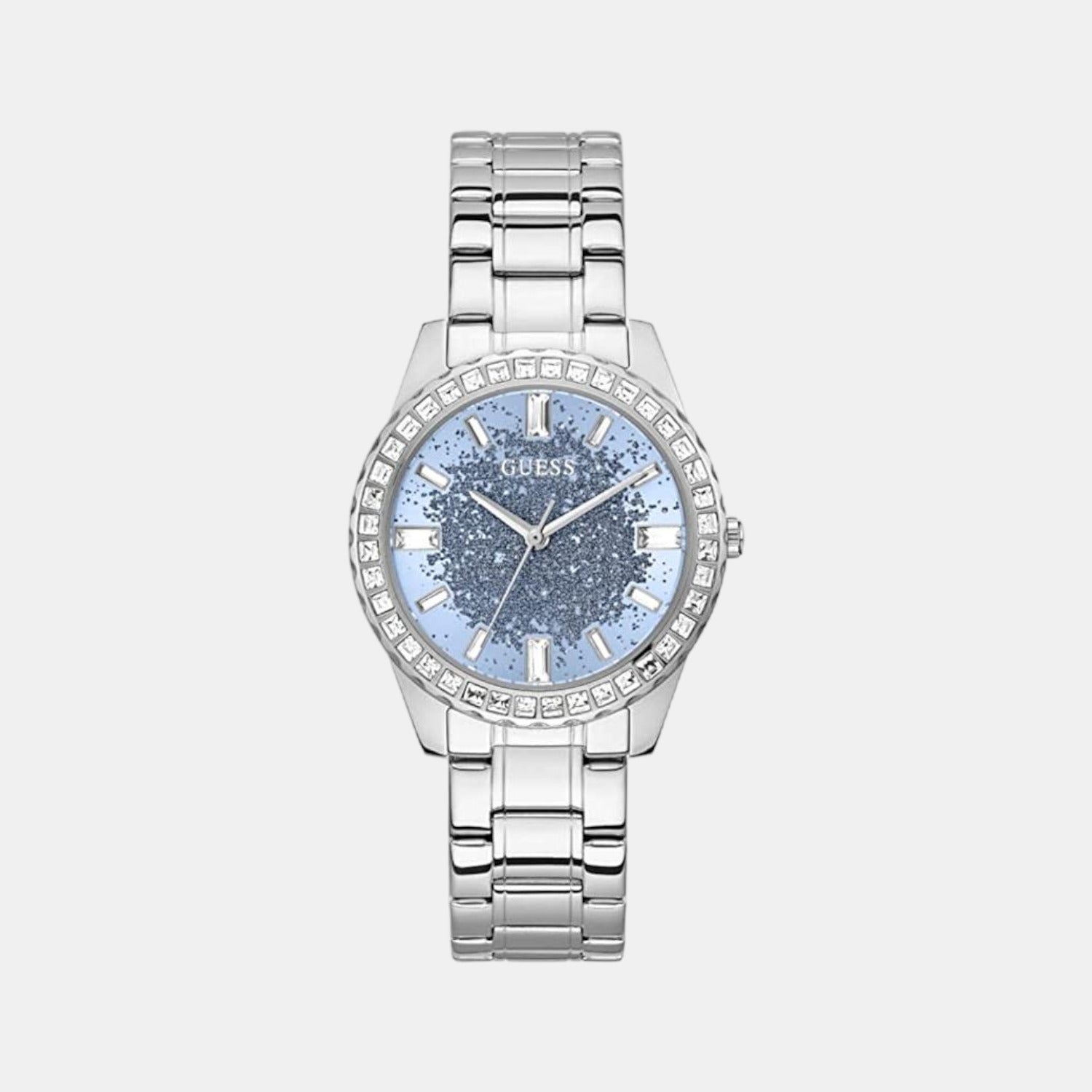 Guess Glitter Burst Diamonds Blue Dial Silver Steel Strap Watch for Women - GW0405L1