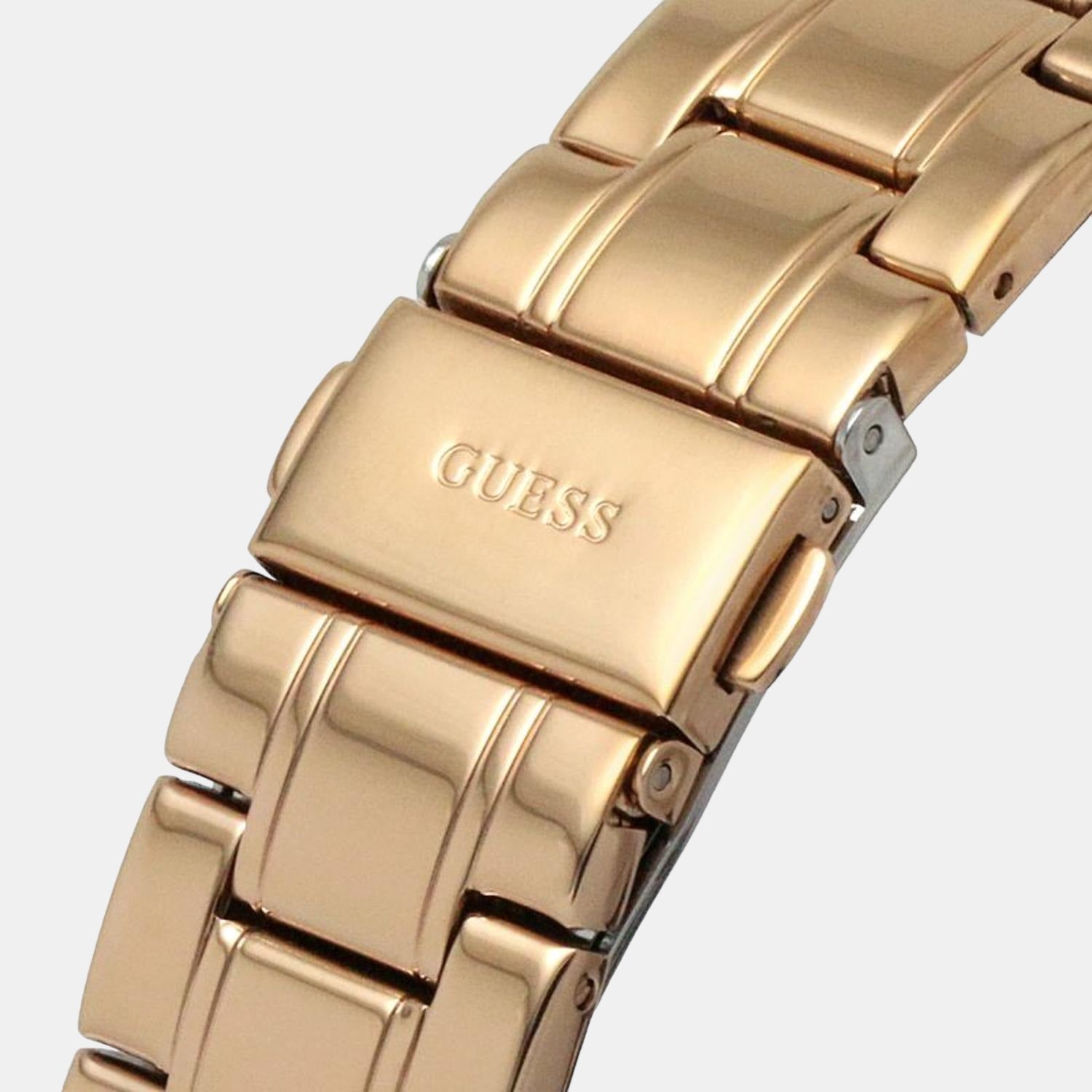 Guess Glitter Diamonds Pink Dial Rose Gold Steel Strap Watch for Women - GW0405L3