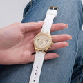 Guess Heiress Diamonds Gold Dial White Rubber Strap Watch for Women - GW0407L2