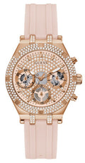 Guess Heiress Diamonds Rose Gold Dial Pink Rubber Strap Watch for Women - GW0407L3