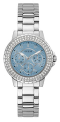 Guess Crown Jewel Diamonds Blue Dial Silver Steel Strap Watch for Women - GW0410L1