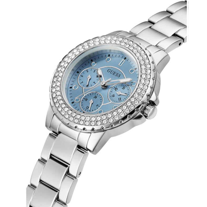 Guess Crown Jewel Diamonds Blue Dial Silver Steel Strap Watch for Women - GW0410L1