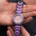 Guess Crown Jewel Diamonds Purple Dial Purple Steel Strap Watch for Women - GW0410L4