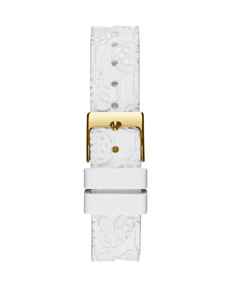 Guess Crown Jewel Multifunction Diamonds White Dial White Leather Strap Watch for Women - GW0411L1