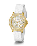 Guess Crown Jewel Multifunction Diamonds White Dial White Leather Strap Watch for Women - GW0411L1