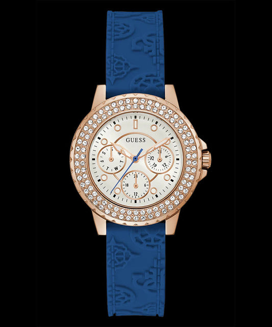 Guess Crown Jewel Diamonds White Dial Blue Rubber Strap Watch for Women - GW0411L2