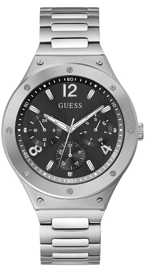 Guess Scope Black Dial Silver Steel Strap Watch for Men - GW0454G1