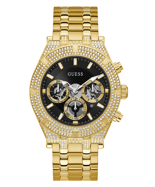 Guess Multifunction Diamonds Black Dial Gold Steel Strap Watch for Men - GW0455G2