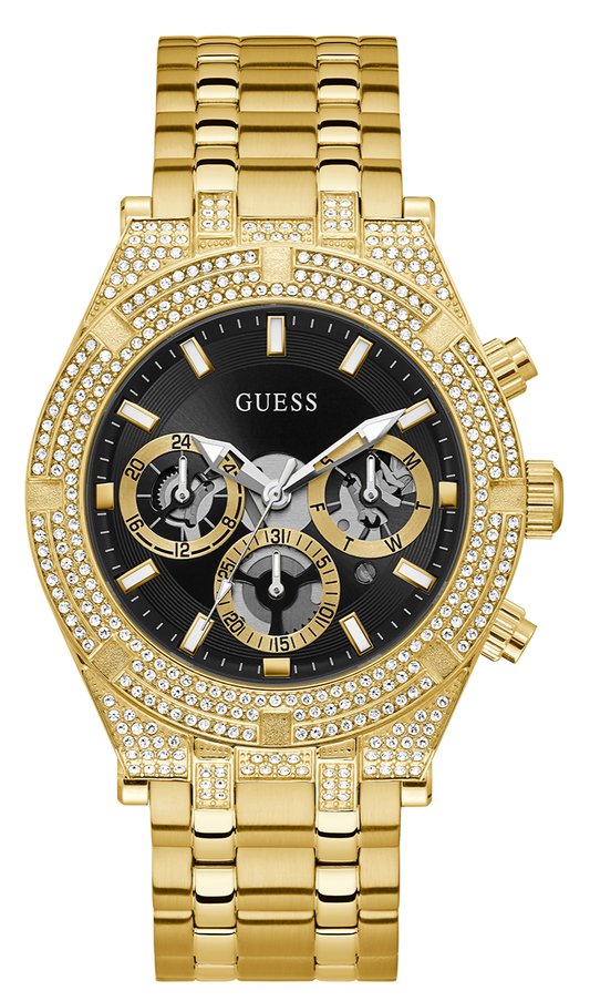 Guess Multifunction Diamonds Black Dial Gold Steel Strap Watch for Men - GW0455G2