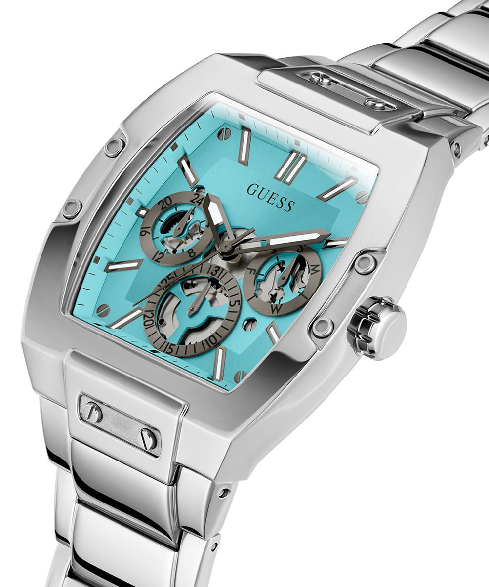 Guess Phoenix Multi Function Aqua Blue Dial Silver Steel Strap Watch for Men - GW0456G4