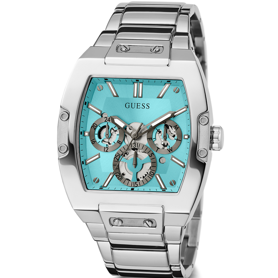 Guess Phoenix Multi Function Aqua Blue Dial Silver Steel Strap Watch for Men - GW0456G4