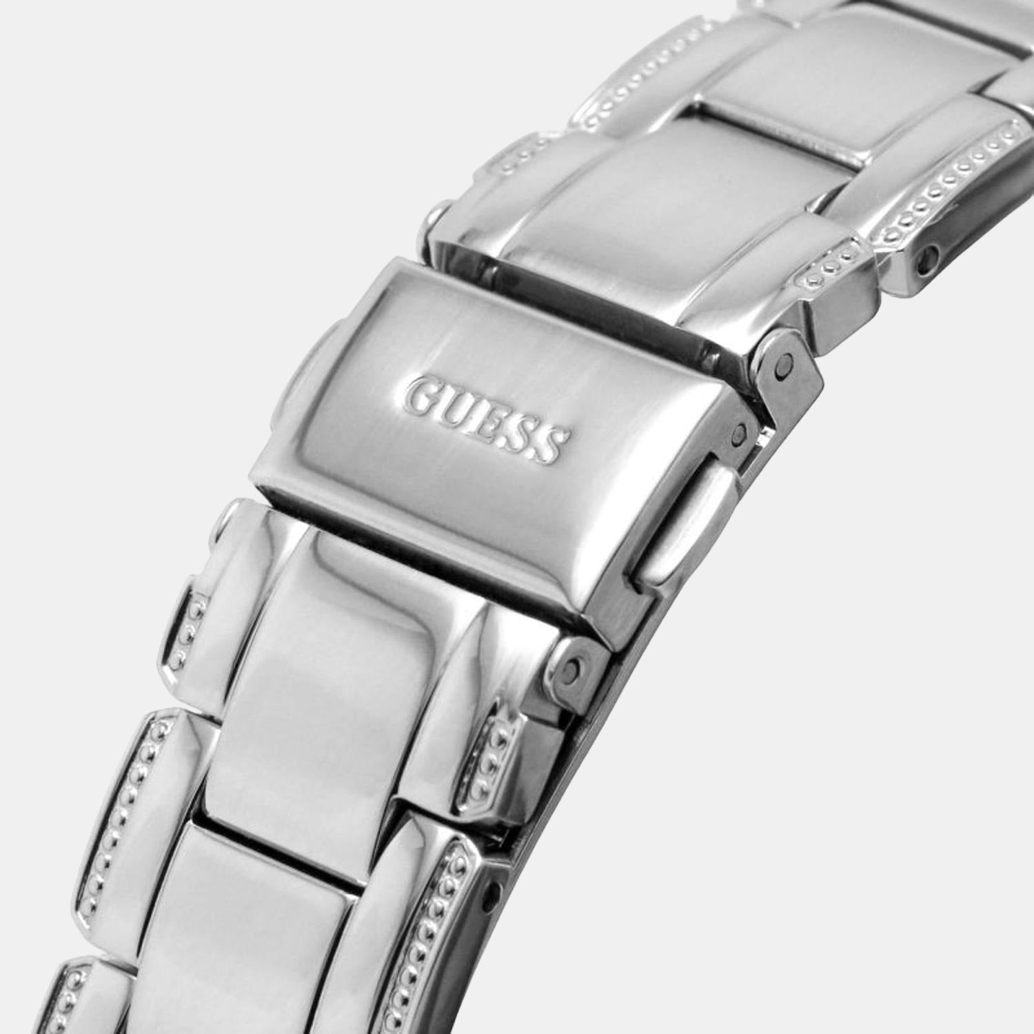 Guess Night Life Clear Silver Dial Silver Steel Strap Watch for Women - GW0470L1