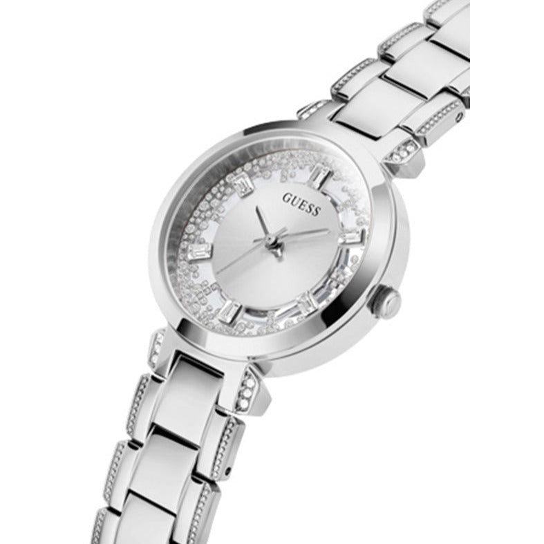 Guess Night Life Clear Silver Dial Silver Steel Strap Watch for Women - GW0470L1