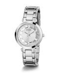 Guess Night Life Clear Silver Dial Silver Steel Strap Watch for Women - GW0470L1