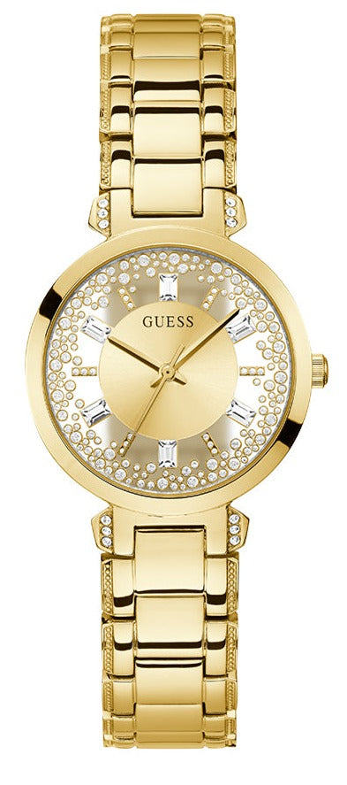 Guess Crystal Clear Analog Gold Dial Gold Steel Strap Watch for Women - GW0470L2