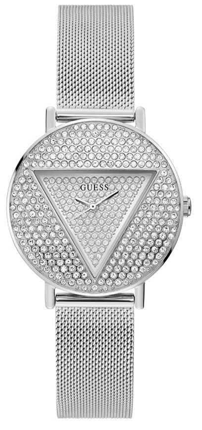 Guess Iconic Diamonds Silver Dial Silver Mesh Bracelet Watch For Women - GW0477L1