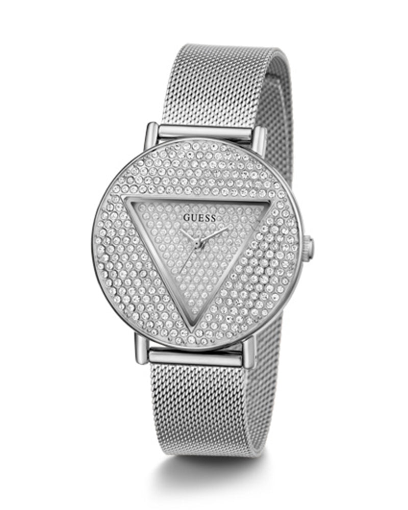 Guess Iconic Diamonds Silver Dial Silver Mesh Bracelet Watch For Women - GW0477L1