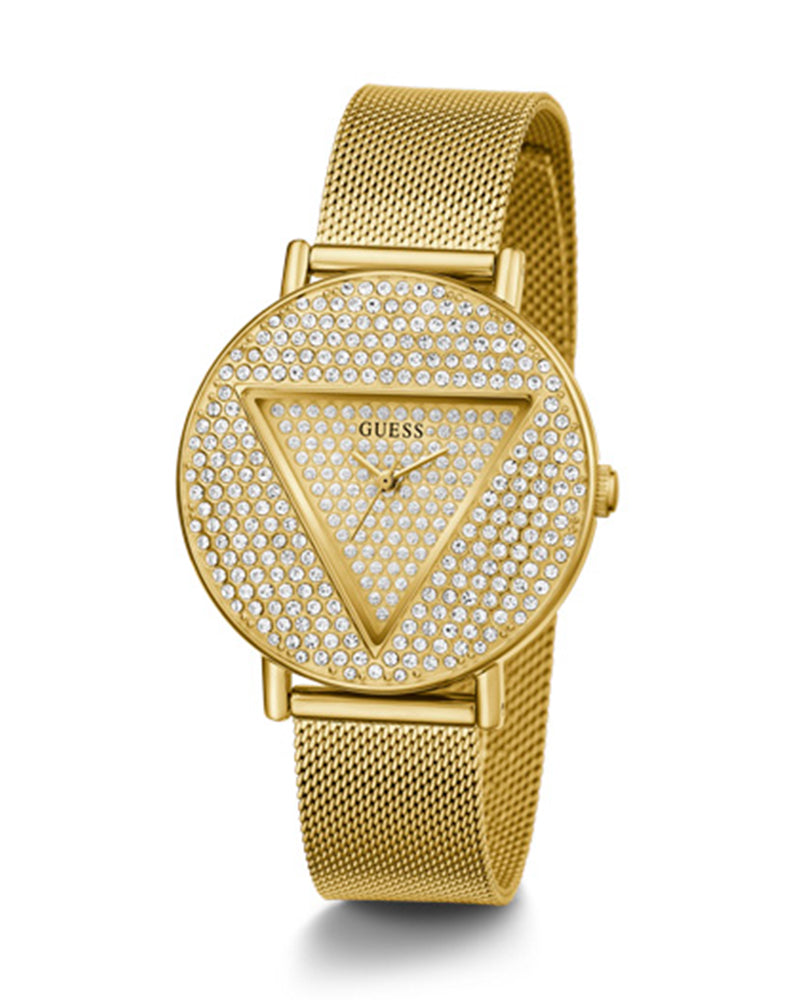 Guess Iconic Diamonds Gold Dial Gold Mesh Bracelet Watch For Women - GW0477L2