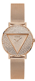 Guess Iconic Diamonds Rose Gold Dial Rose Gold Mesh Bracelet Watch For Women - GW0477L3