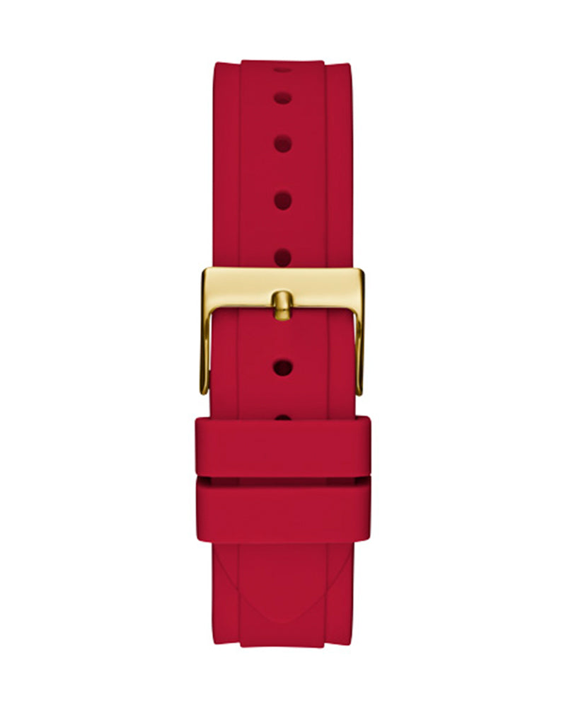 Guess Solstice Diamonds Gold Dial Red Rubber Strap Watch for Women - GW0484L1