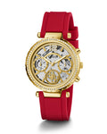 Guess Solstice Diamonds Gold Dial Red Rubber Strap Watch for Women - GW0484L1