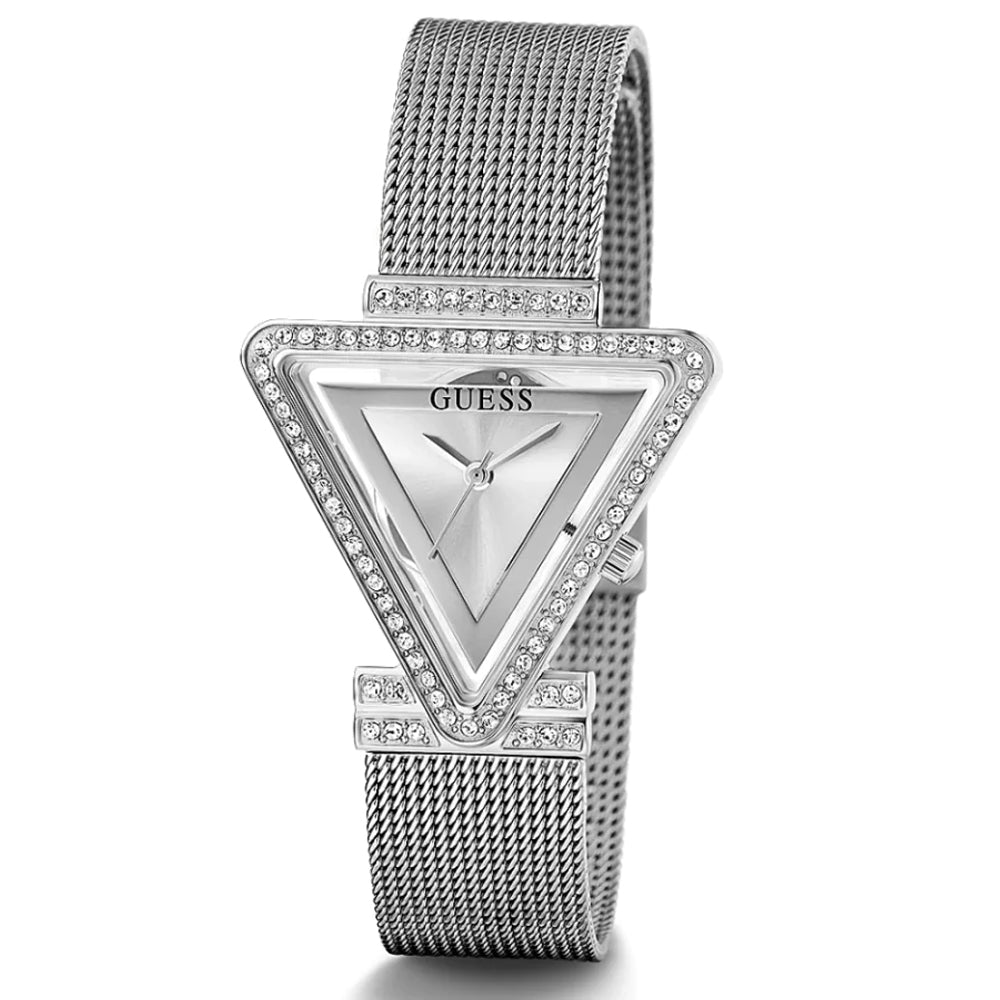 Guess Fame Diamonds Silver Dial Silver Mesh Bracelet Watch for Women - GW0508L1