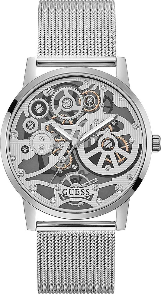 Guess Gadget Silver Dial Silver Mesh Bracelet Watch for Men - GW0538G1