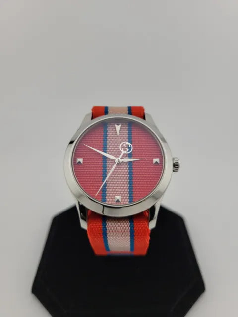 Gucci G Timeless Quartz Red Dial Two Tone NATO Strap Watch For Men - YA1264070