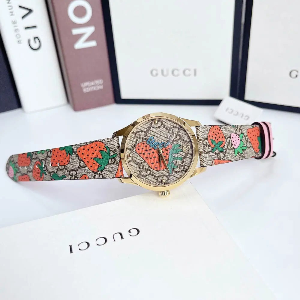 Gucci G Timeless Brown Dial Brown Leather Strap Watch For Women - YA1264133