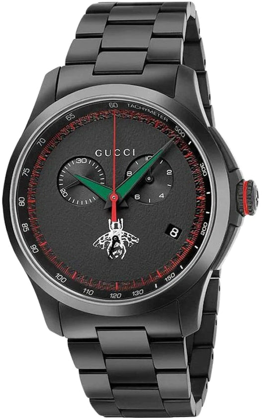 Gucci G Timeless Chronograph Black Dial Black Steel Strap Watch For Men - YA126269