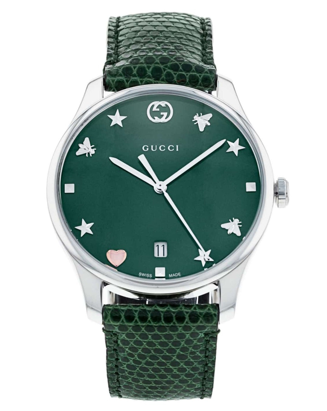 Gucci G-Timeless Quartz Mother of Pearl Green Dial Green Leather Strap Watch For Women - YA1264042