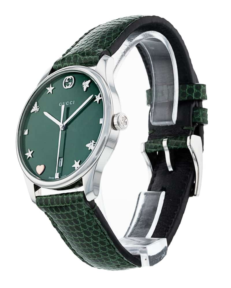 Gucci G-Timeless Quartz Mother of Pearl Green Dial Green Leather Strap Watch For Women - YA1264042