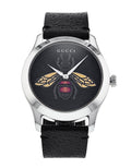 Gucci G Timeless Bee Motif Black Dial Black Leather Strap Watch For Women - YA1264067