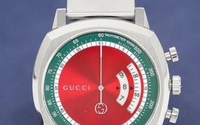 Gucci Grip Chronograph Red Dial Silver Steel Strap Watch For Men - YA157303