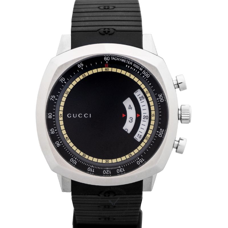 Gucci Grip Chronograph Quartz Black Dial Black Rubber Strap Watch For Men - YA157301