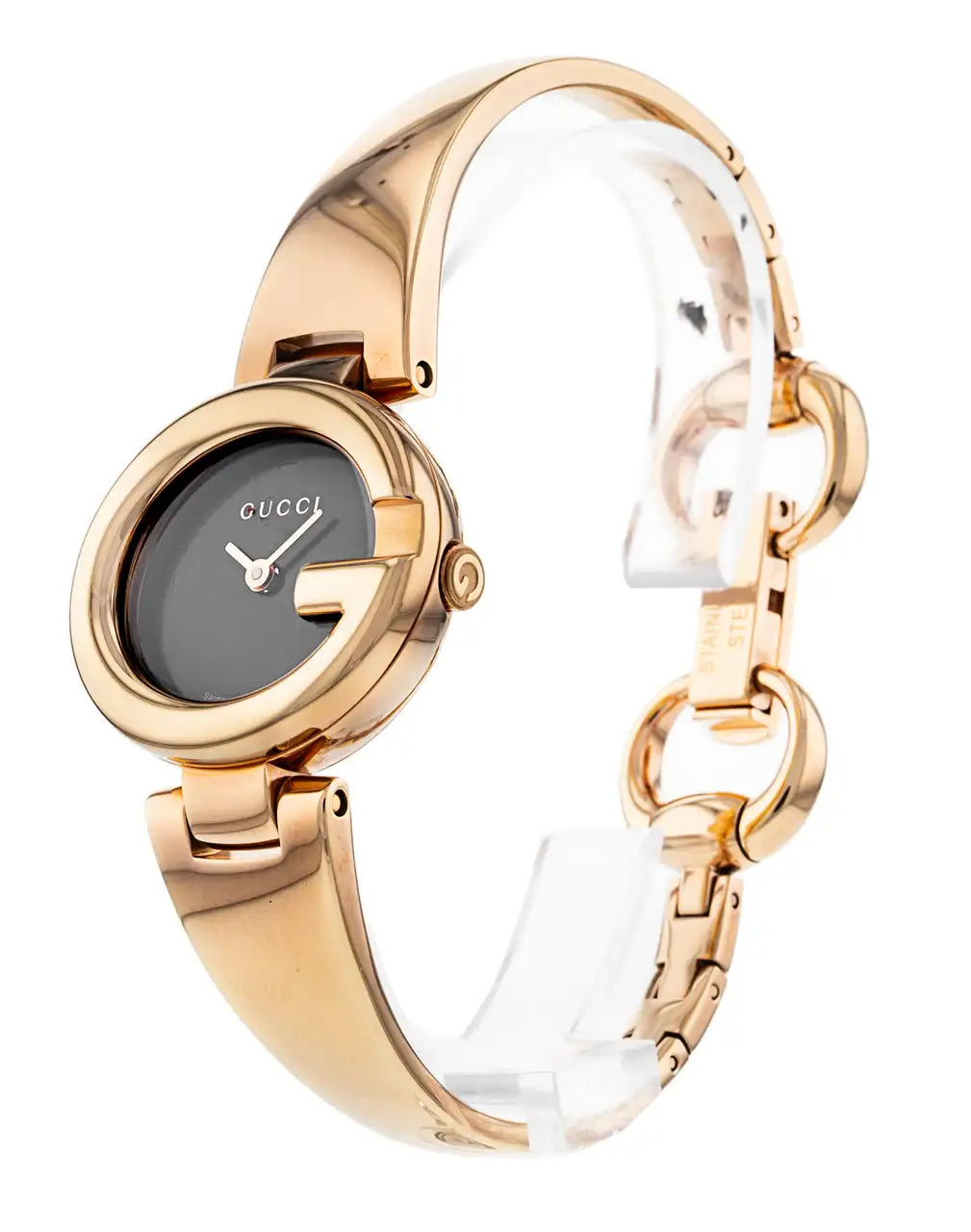 Gucci Guccissima Quartz Black Dial Rose Gold Steel Strap Watch For Women - YA134509