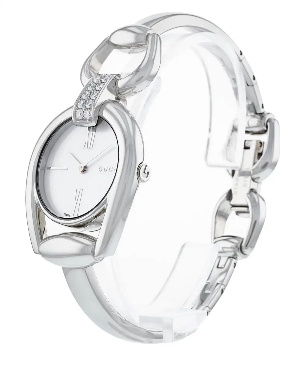 Gucci Horsebit Collection Diamonds Mother of Pearl White Dial Silver Steel Strap Watch For Women - YA139504