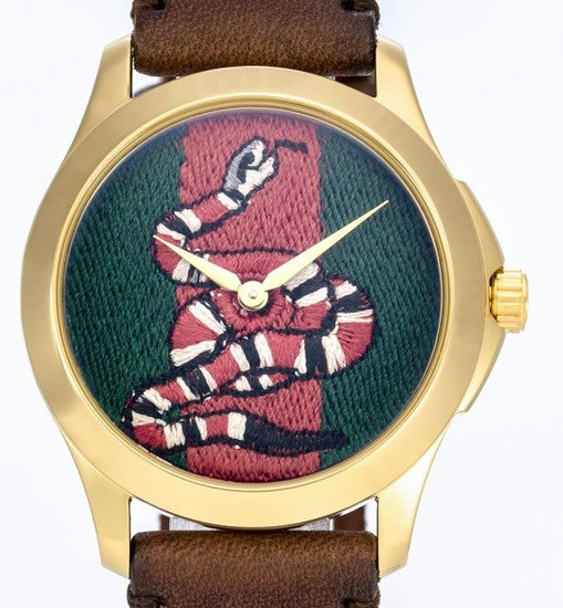 Gucci Le Marche Des Merveilles Green and Red Dial Brown Leather Strap Unisex Watch - YA1264012