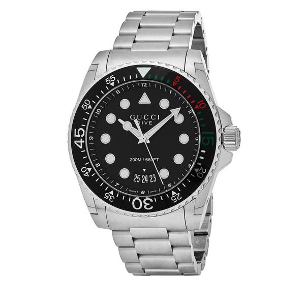 Gucci Dive Quartz Black Dial Silver Steel Strap Watch For Men - YA136208