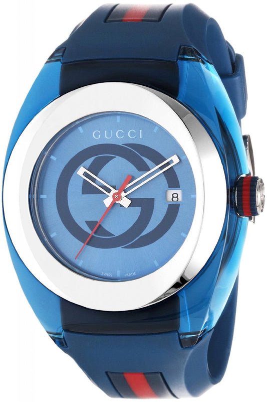 Gucci Sync XXL Quartz Blue Dial Blue Rubber Strap Watch For Men - YA137104