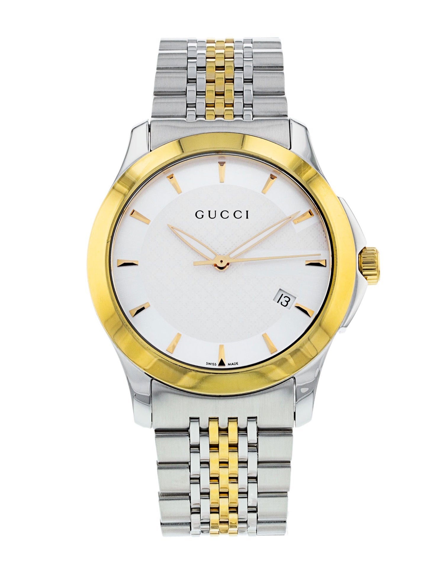 Gucci G Timeless Quartz Silver Dial Two Tone Mesh Bracelet Watch For Men - YA126409