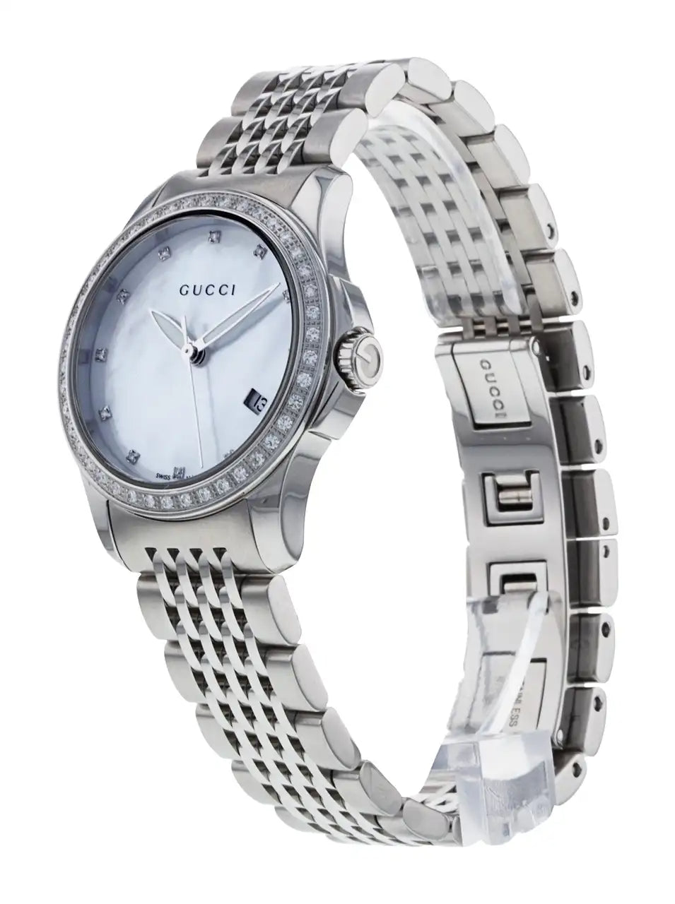 Gucci G Timeless Diamonds Mother of Pearl Dial Silver Steel Strap Watch For Women - YA126506