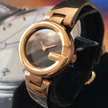 Gucci Guccissima Quartz Black Dial Rose Gold Steel Strap Watch For Women - YA134509