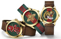 Gucci Le Marché Des Merveilles Tiger Green Red Dial Brown Leather Strap Unisex Watch - YA126497