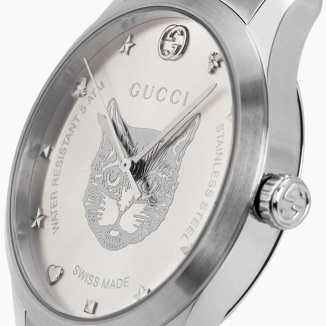 Gucci G Timeless Feline Silver Dial Silver Steel Strap Watch For Women - YA1264095